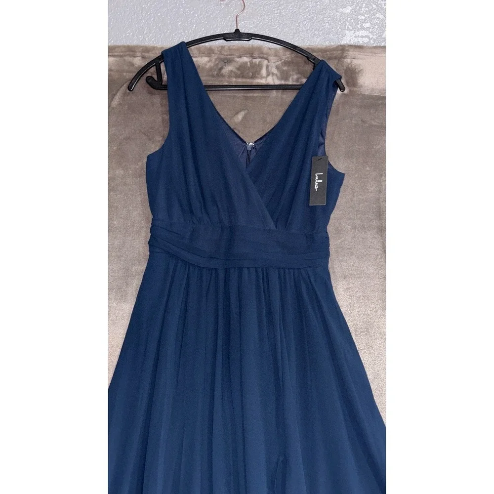 Lulus Thoughts of Hue Surplice Maxi Dress Womens Medium Navy Blue Fully Lined